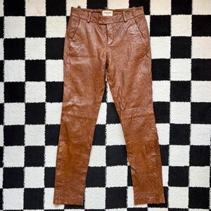 Zadig & Voltaire Prune Crinkle Leather Brown Pants M